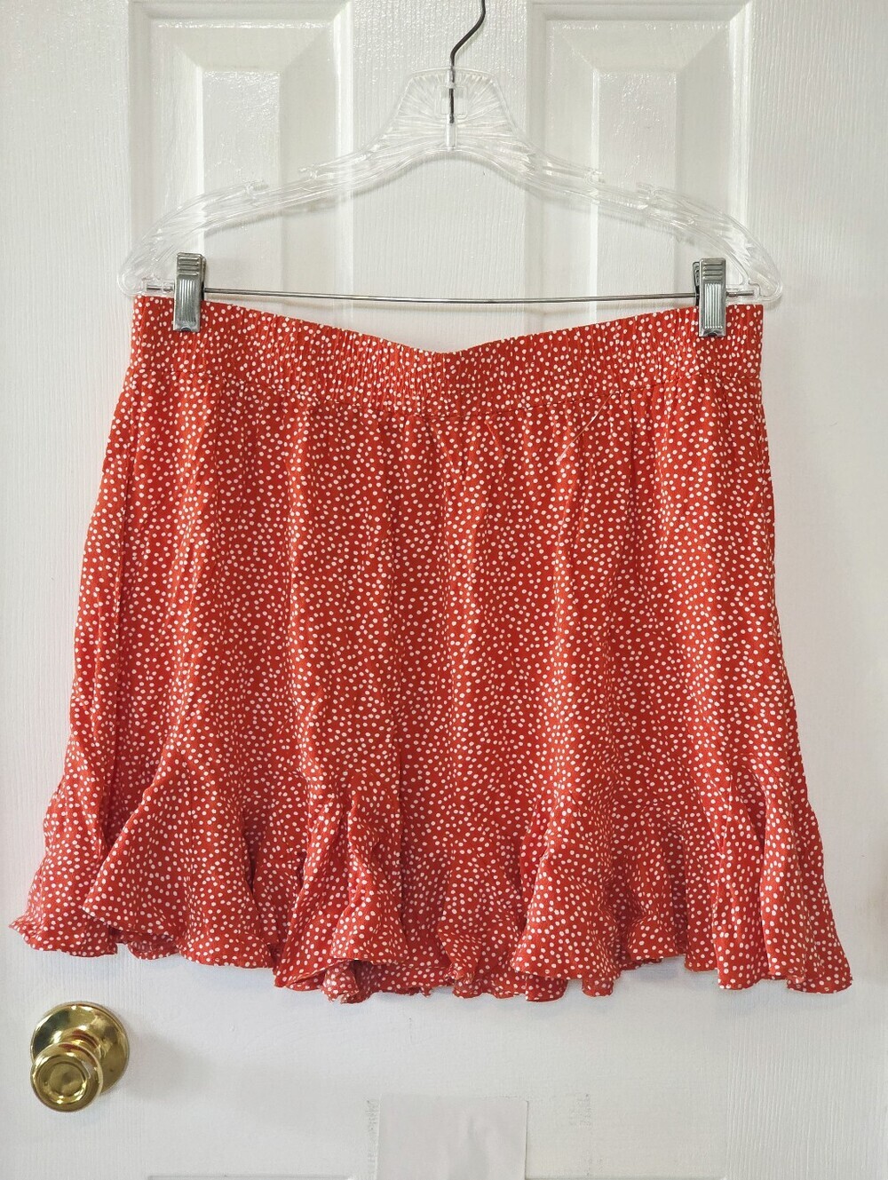 LOFT Red Polka Dot Ruffle Skater Skirt Large